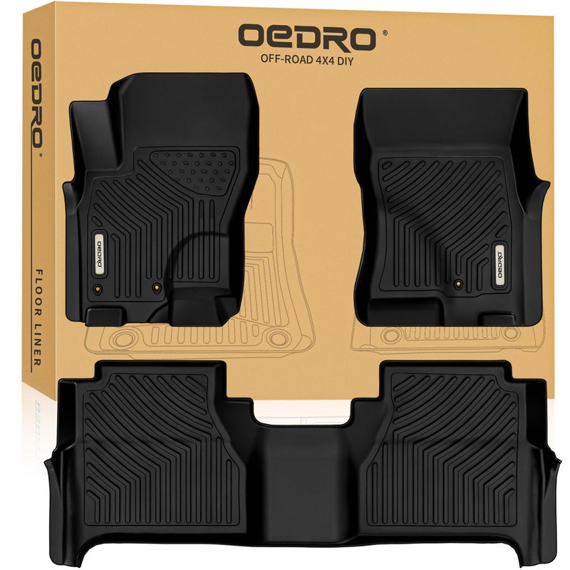 oEdRo حصائر أرضية OEDRO تناسب نيسان فرونتير كرو كاب من 2008-2021، حصائر أرضية مخصصة من TPE لجميع الأحوال الجوية لملحقات فرونتير، مجموعة حصائر سيارات للصفين الأول والثاني، سوداء - Image 1